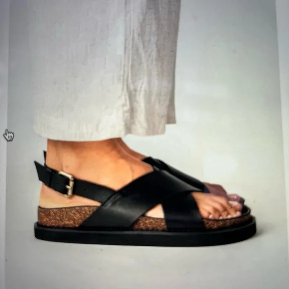 Liberté Leather Black Sandals with Cork Footbed - Picture 1 of 5